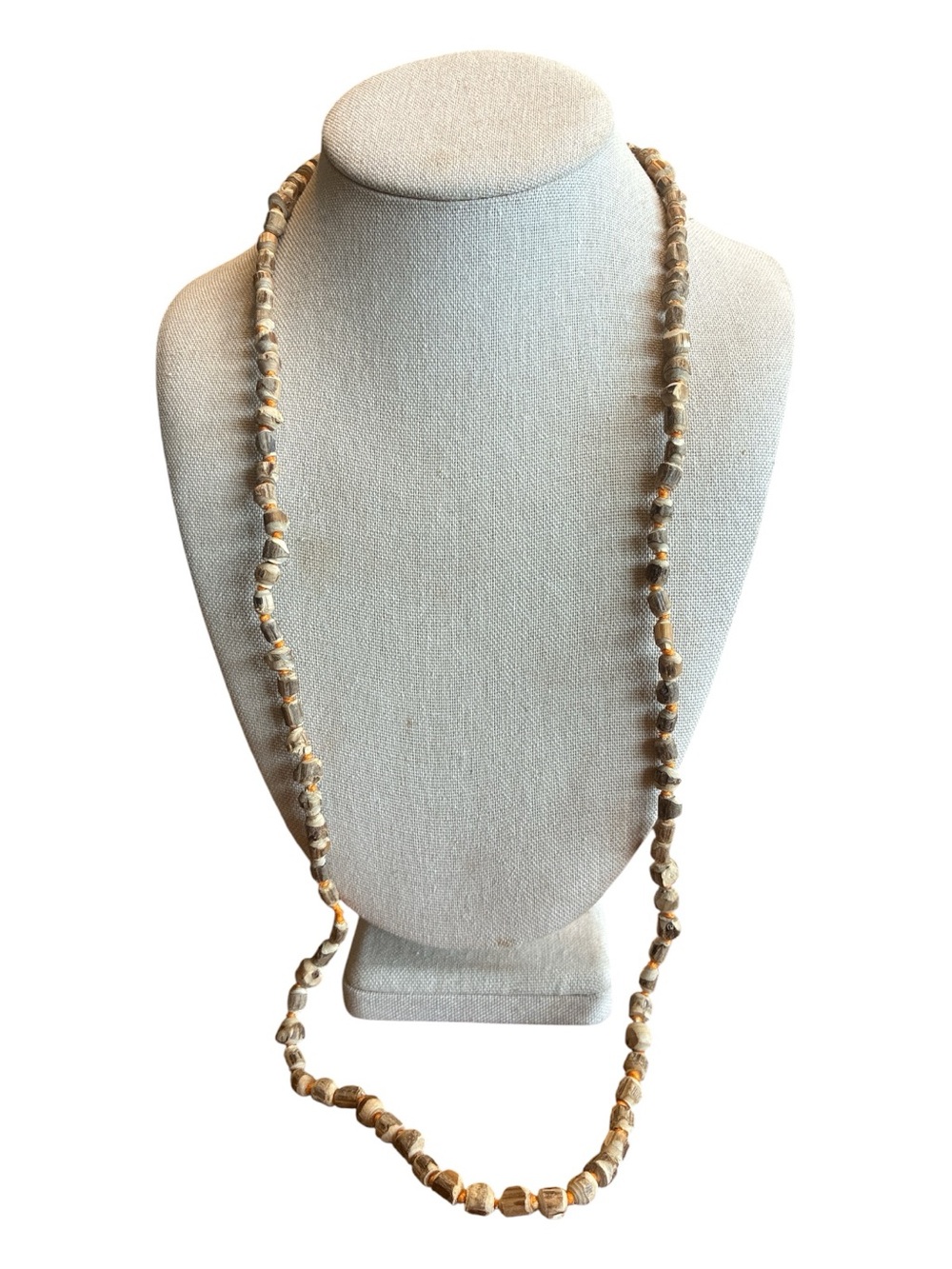 Neutral Beige Wood Bead Long Necklace